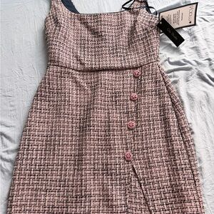 Chicwish One Shoulder Pink Tweed Dress